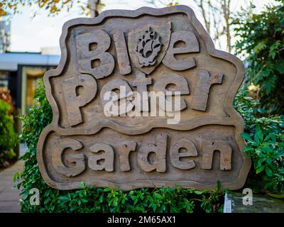 Salford UK janvier 2023 Blue Peter Garden signe de la célèbre émission télévisée pour enfants de la BBC Banque D'Images