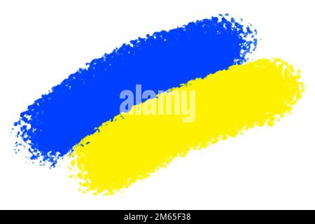 Drapeau de l'ukraine peinture à l'huile sur toile. Symbole de couleur bleu et jaune de l'ukraine. Banque D'Images