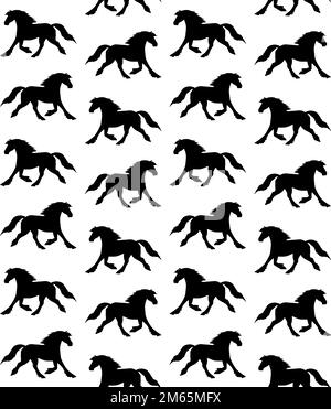 Motif vectoriel sans couture de la silhouette de cheval frisonne dessinée à la main, isolé sur fond blanc Illustration de Vecteur