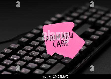 Écriture du texte affichant soins primaires. Aperçu de l'entreprise soins de santé fournis par un médecin, un pédiatre ou une infirmière Banque D'Images