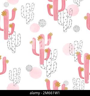 Motif cactus aquarelle sans couture. Illustration vectorielle abstraite avec cactus à fleurs roses Illustration de Vecteur