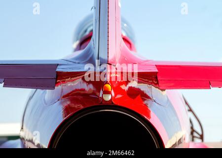 Une image en gros plan de l'arrière-plan d'un avion à réaction Canadair CT-133 Silver Star à London, Ontario, Canada. Banque D'Images