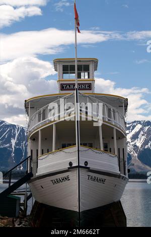 Le Tarahne, un navire de lac historique construit en 1917 par la British Yukon navigation Company, une division de la compagnie White Pass and Yukon route, Banque D'Images