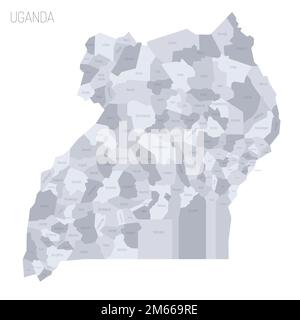 Ouganda carte politique des divisions administratives - districts. Carte vectorielle grise avec étiquettes. Illustration de Vecteur