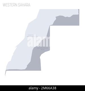 Carte occidentale des terres divisée entre le Maroc et la République démocratique arabe sahraouie par le mur marocain du Sahara occidental. Carte vectorielle grise avec étiquettes. Illustration de Vecteur