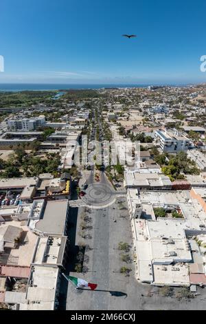 Vue aérienne du centre-ville de Plaza Mijares lors d'une journée ensoleillée à San José del Cabo, Baja California sur, Mexique Banque D'Images