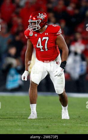 02 janvier 2023. Utah Utes défensive End Miki Suguturaga (47) pendant le match de Rose Bowl 2023 entre les Utah Utes et les Ohio State Buckees au Rose Bowl Stadium de Pasadena, Californie. John Green/CSM Banque D'Images