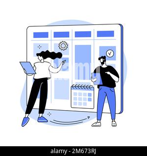 Illustration du vecteur de concept abstrait du plan de contenu. Plan de marketing de contenu, planificateur de médias sociaux en ligne, rédaction de post de blog, logiciel smm, promotion, di Illustration de Vecteur
