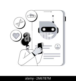 Chatbot dans la santé résumé concept vecteur illustration. Aide-soignant d'intelligence artificielle, utilisation de soins de santé de chat, consultation anonyme, clinique Illustration de Vecteur