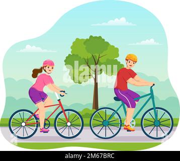 Mountain Motos Illustration avec Cyclisme dans les montagnes pour le sport, les loisirs et un style de vie sain dans Flat Cartoon modèles dessinés à la main Illustration de Vecteur