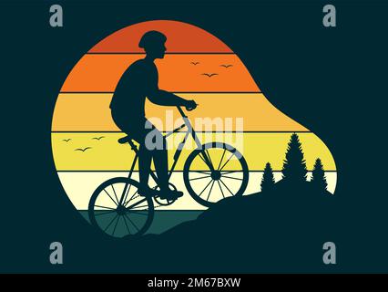 Mountain Motos Illustration avec Cyclisme dans les montagnes pour le sport, les loisirs et un style de vie sain dans Flat Cartoon Silhouette modèles dessinés à la main Illustration de Vecteur