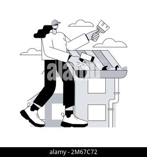 Illustration vectorielle abstraite du concept de nettoyage des gouttières.Entretien à domicile, toit, entreprise de construction, réparation de toit, lavage à grande énergie,suppression des feuilles et de la mousse Illustration de Vecteur