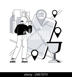 Illustration vectorielle de concept abstrait de quête urbaine interactive. Organisation de jeux urbains, aventure touristique, promenade en ville, application smartphone, sites Illustration de Vecteur