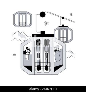 Illustration du vecteur de concept abstrait de transport de câble. Chemins de câbles, modes de transport, bus de voiture électrique ev, ancien funiculaire, trolleybus, transport de touristes, Illustration de Vecteur