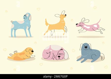 animaux de six chiens mignons Illustration de Vecteur