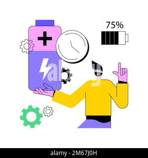 Illustration vectorielle abstraite du concept d'autonomie de la batterie. Batterie solution innovante, autonomie prolongée, technologie de charge, longue durée de vie, calcul de durabilité Illustration de Vecteur