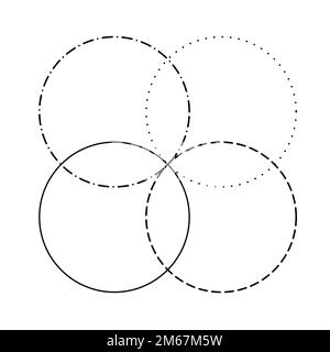 Graphique Venn vierge fusionner quatre traits de trait et pointillés cercle graphique signe infographie. Illustration de Vecteur