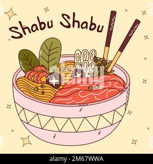 Cuisine japonaise traditionnelle. Shabu-Shabu asiatique. Illistration vectorielle. Illustration de Vecteur