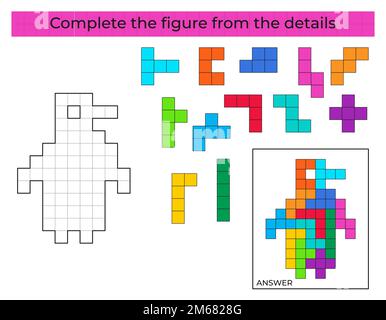 Complétez la figure. Jeu de puzzle avec pingouin. Illustration de Vecteur