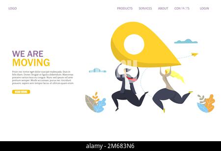 Nous déplaçons le modèle de site Web vectoriel, la page Web et la page d'arrivée pour le développement de site Web et de site mobile. Homme d'affaires et femme courant avec l Illustration de Vecteur