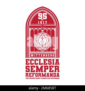 Illustration chrétienne. Ecclesia semper reformanda. 95 Thèses de la réforme de l'Église par Martin Luther. Illustration de Vecteur