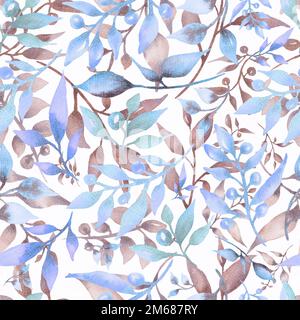 Motif aquarelle sans couture avec motif floral dans des couleurs bordeaux et bleu neutres tendance. Couleurs modernes. Motifs dessinés à la main et décoration florale. Banque D'Images