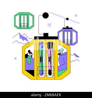 Illustration du vecteur de concept abstrait de transport de câble. Chemins de câbles, modes de transport, bus de voiture électrique ev, ancien funiculaire, trolleybus, transport de touristes, Illustration de Vecteur