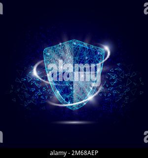 Security shield, low poly wireframe mesh made of points, lines and shapes. Vector polygonal art style illustration. Cyber security, data protection co Illustration de Vecteur