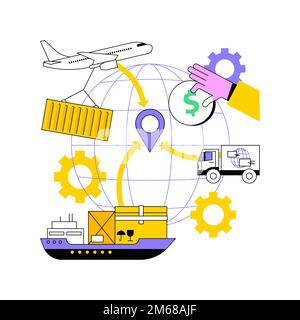 Importation de biens et services résumé concept illustration vectorielle. Processus de vente international, ressources matérielles, investissement domestique, expédition, tra Illustration de Vecteur
