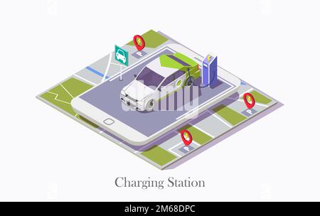 Modèle de bannière Web vectorielle de la technologie de station de charge EV Illustration de Vecteur