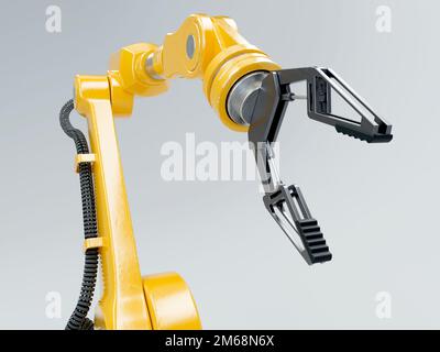 Un bras d'automatisation robotique sur un arrière-plan blanc isolé - rendu 3D Banque D'Images