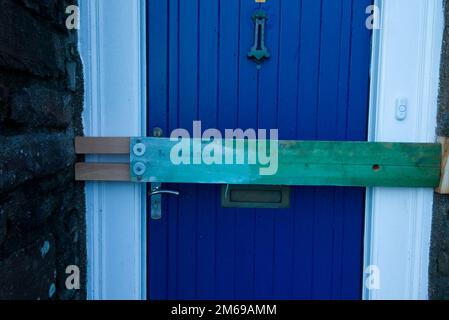 Barrières de porte pour le jeu de Ba du nouvel an, Kirkwall, Orkney Banque D'Images