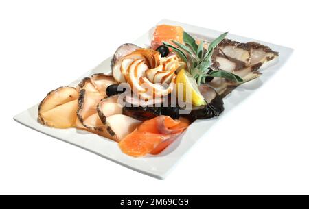 Snack de différentes variétés de poisson - combinaison de saumon fumé Banque D'Images