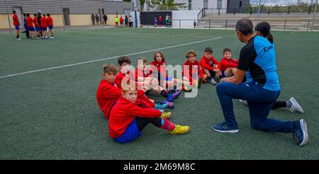 Entraîneurs de football pour enfants, en parlant Banque D'Images