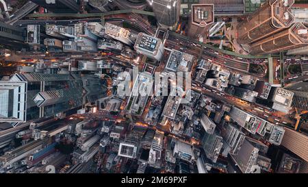 Vue aérienne de la région centrale de Hong Kong pendant les heures de pointe Banque D'Images