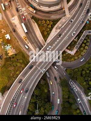 Vue aérienne du trafic routier de Hong Kong Banque D'Images