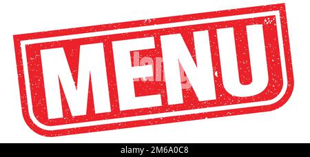 Texte DU MENU inscrit sur le timbre rouge grungy. Banque D'Images