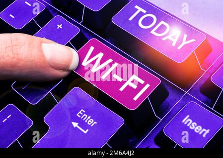 Légende conceptuelle Wi Fi. Technologies radio d'approche commerciale couramment utilisées pour les réseaux locaux sans fil Banque D'Images