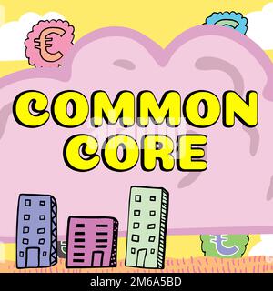 Légende de texte présentant Common Core. Concept d'affaires ensemble de normes académiques en mathématiques et en anglais Banque D'Images