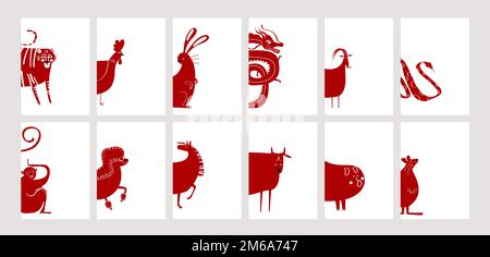 Vecteur de collection des signes animaux du zodiaque chinois Illustration de Vecteur