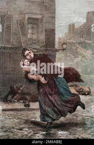 Massacre dans les rues de paris pendant le coup d'État du 2 décembre 1851 - putsch le 2 décembre 1851 - gravure dans l'Histoire d'un crime - de Victor Hugo - Banque D'Images