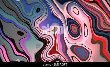 Fond dégradé de couleur. Illustration du fluide abstrait 3D. Liquide à gradient holographique sur fond noir Banque D'Images
