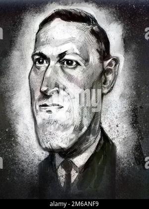 Illustration artistique de Howard Phillips Lovecraft ( H. P. Lovecraft) écrivain américain de fiction bizarre, scientifique, fantaisie et horreur Banque D'Images