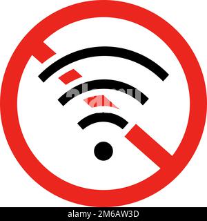 Wi-Fi, icônes de radio et panneaux d'arrêt. Restrictions de communication. Vecteur modifiable. Illustration de Vecteur