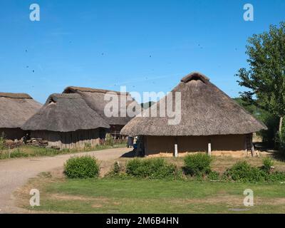 Reconstruction scientifique du village viking de Haithabu, site du patrimoine mondial de l'UNESCO, Haithabu, Busdorf près du Schleswig, Schleswig-Holstein, Allemagne Banque D'Images