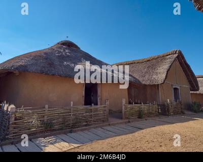 Reconstruction scientifique du village viking de Haithabu, site du patrimoine mondial de l'UNESCO, Haithabu, Busdorf près du Schleswig, Schleswig-Holstein, Allemagne Banque D'Images