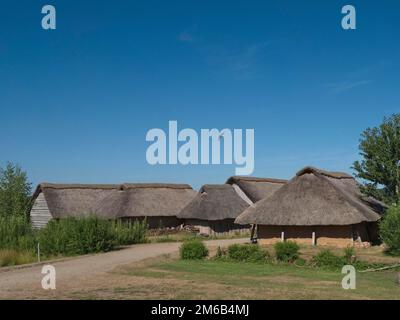 Reconstruction scientifique du village viking de Haithabu, site du patrimoine mondial de l'UNESCO, Haithabu, Busdorf près du Schleswig, Schleswig-Holstein, Allemagne Banque D'Images