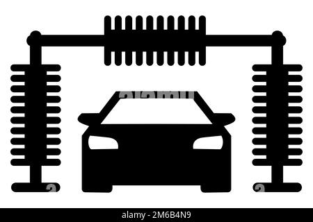 Icône de lavage de voiture avec rouleaux à motif plat noir vectoriel. Entretien et habillage de la voiture Illustration de Vecteur