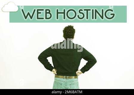 L'écriture de texte Web Hosting. Mot écrit sur l'activité de fournir l'espace de stockage et l'accès aux sites Web Banque D'Images