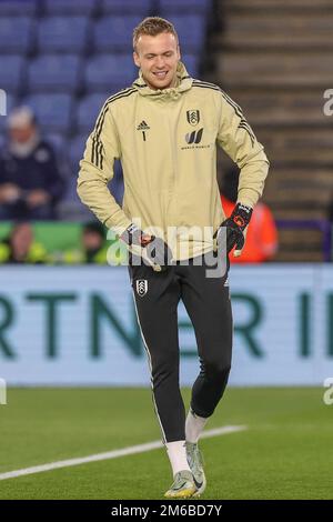 Marek Rodák #1 de Fulham lors de l'échauffement avant le match de Premier League Leicester City vs Fulham au King Power Stadium, Leicester, Royaume-Uni, 3rd janvier 2023 (photo de Mark Cosgrove/News Images) Banque D'Images